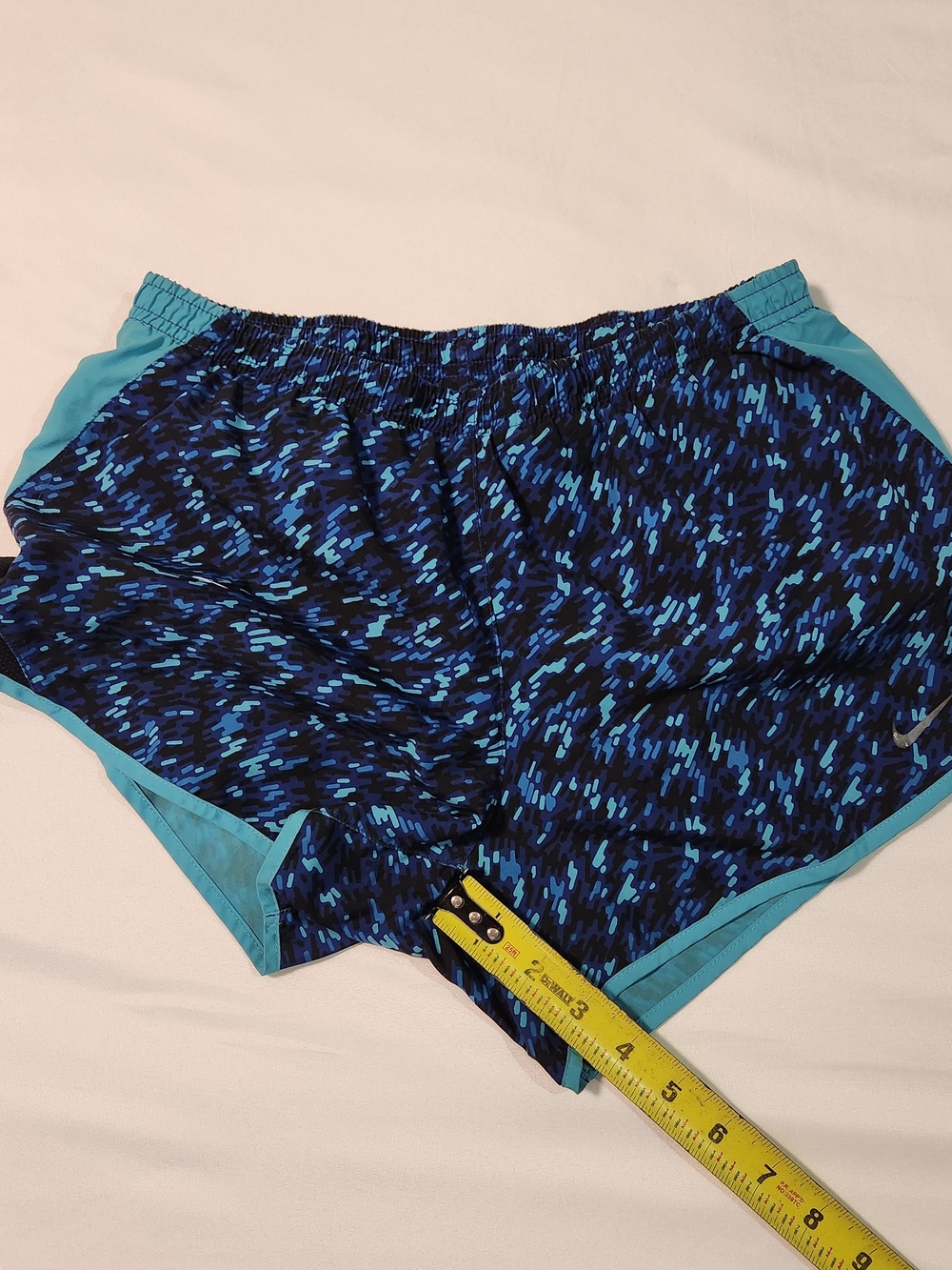 Nike Women's Black & Blue Patterned Athletic Shorts with Teal Trim - Picture 4 of 8